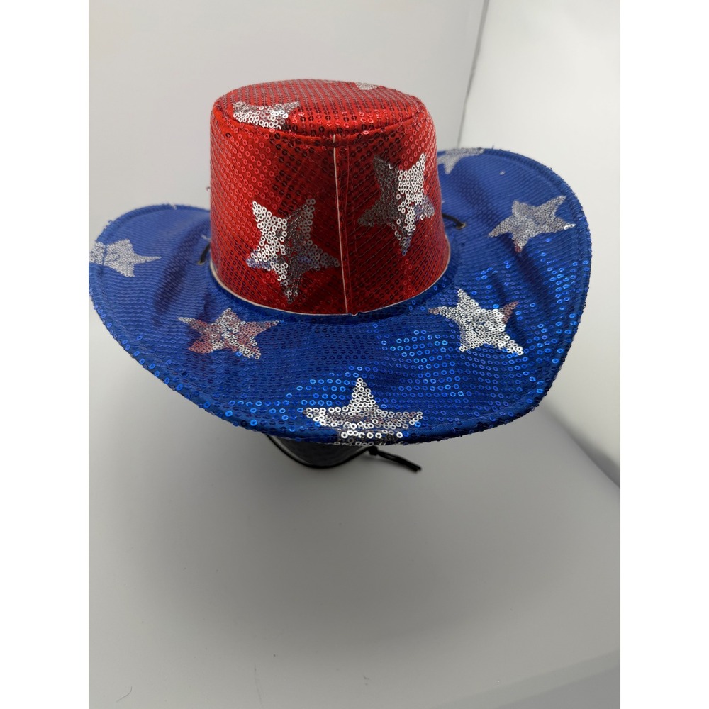 Patriotic Sequin Cowboy Hat Red White Blue Stars 4th of July Costume Accessory